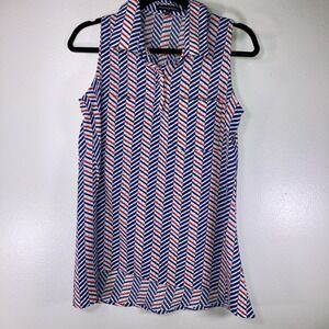 Ava & Grace Women's S Red White Blue Collared Sleeveless Blouse